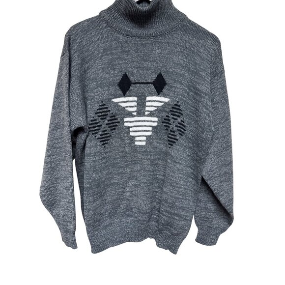 THE SWEATER Women's 100% Lamb's Wool Grey Geometric Turtle Neck Gray  Large - Picture 1 of 7